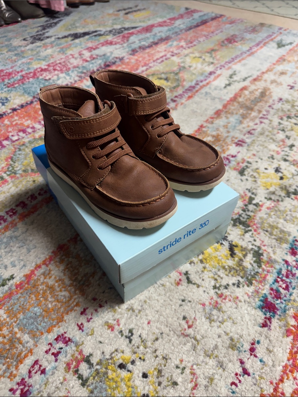 Stride Rite Little Kid’s Brown Leather Hook-and-Loop Ankle Boots Size 13